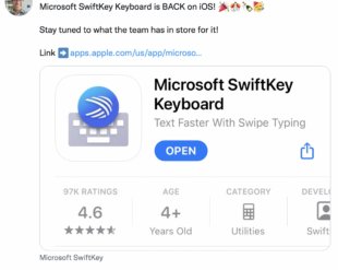 Microsoft вернула клавиатуру SwiftKey в App Store